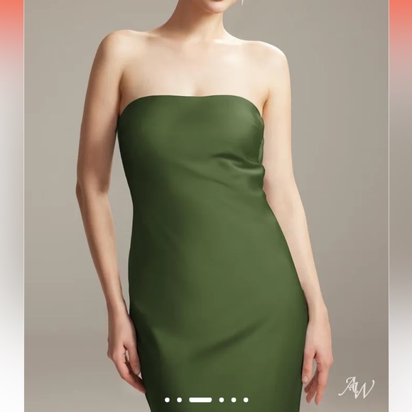 AW Fogbow Olive Green Strapless Satin Dress - Picture 4 of 6